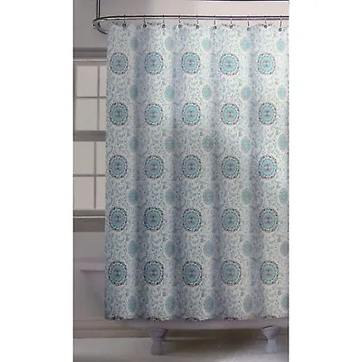 Nicole Miller Home Fabric Shower Curtain Bohemian Medallion Blue 72  X 72  • $28.46