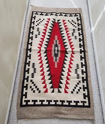 Vintage Saddle Blanket Virgin Wool Rug 30 X 60  Navajo Pattern Made In Mexico • $139