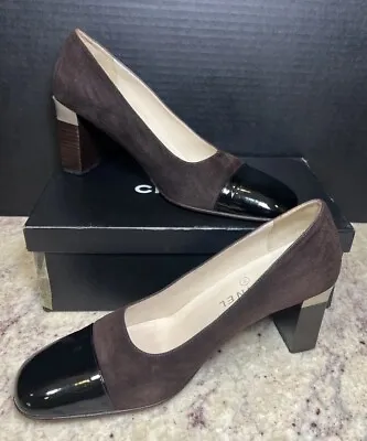 CHANEL Vintage Brown Suede Leather  Classic Pump Block Heel Square Toe Shoe 39 • $239.20