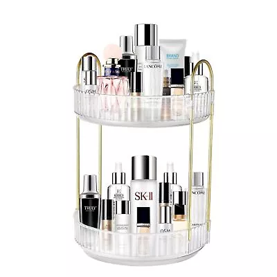 2 Tier Rotating Makeup Organizer For Vanity Bathroom Makeup Carousel Spinning... • $26.37