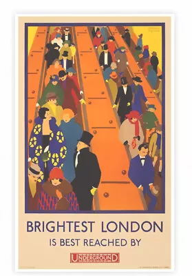 Brightest London 1924 English Travel London Underground Art Deco Poster • $35