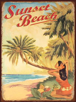 $19.99 • Buy Sunset Beach Hawaii Tropical Beach Style Metal Sign Home Decor