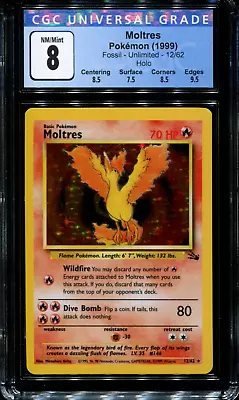 $55 • Buy Moltres - 12/62 - CGC 8 - Holo - Fossil - Pokemon - 38037