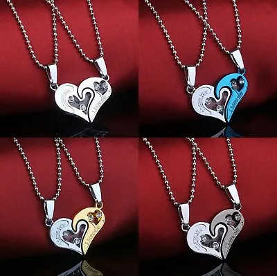 Men Women Lover Couple Necklace I Love You Heart Pendant Chain Stainless Steel • $17.98