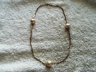 Vintage Choker Necklace Gold Tone Metal Lg.  Ivory/Ecru Faux Pearls • $6