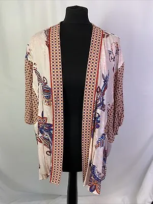 Marks & Spencer Longline Kaftan Kimono Top Paisley Peach Women's UK16 C18 • $11.10