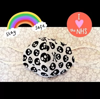 £6 • Buy Childs Skull Black White Face Mask Protection Reversible Washable Double Cotton