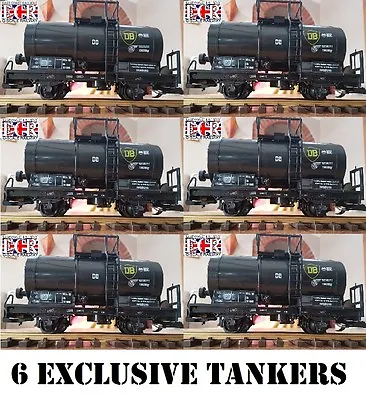 6 YES SIX G SCALE 45mm GAUGE BLACK OIL TANKER CARGO TANK ROLLING RAILWAY TRAIN • £124.95