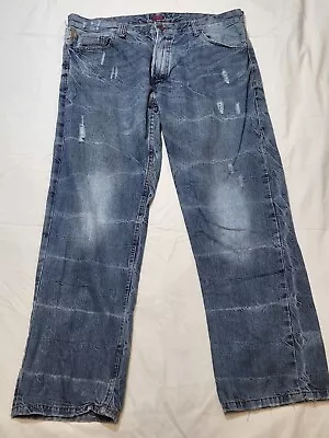 Sean John Men Jeans Size 38x32 Distresse Relaxed Hamilton Straight Denim Blue • $25.99