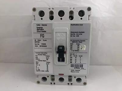 Cutler Hammer Fg3040 Circuit Breaker- 40 Amp/ 3 Pole/600 Vac *new No Box* • $111.99