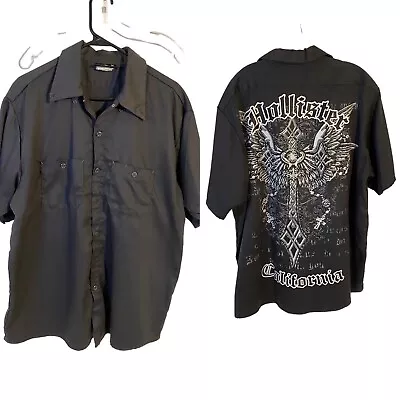 Motorcycle PIT Button Down Shirt Hollister CA Rally Gray Cross XL • $44