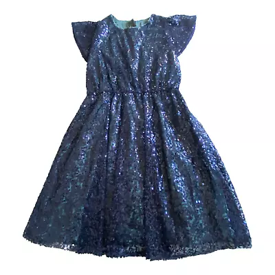 I Love Gorgeous Girl Dress Purple Sequins Teal Lining Cap Sleeve Zip Size 8-9 • $41.73