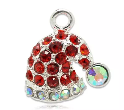 10 Santa Father Christmas Hat Xmas Red CZ Charms Pendants 23mm X 19mm F211 • £6.95