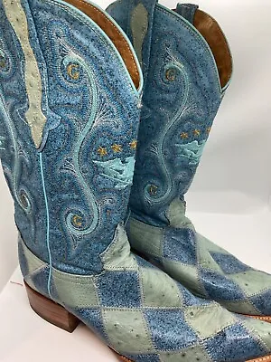 El General 1901 Mens Boots Sz 9 EMBELLISHED BLUE & GREEN Diamond Made In MEXICO • $30