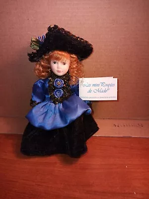 Porcelain Girl Doll Les Mini Poupees De Mado 5  Tall LA BELLE  EPOQUE Blue Dress • $20