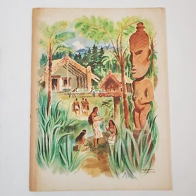 $19.99 • Buy Vtg New Zealand Art Tiki Decor Pacific Island Macouillard Matson Lines Menu 1964