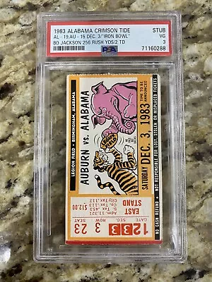 PSA 1983 Iron Bowl Auburn Alabama Ticket Stub Bo Jackson 256 Yds 2 TD • $160