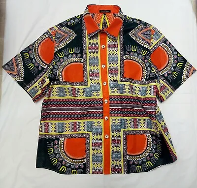 Green Dashiki Floral Short Sleeve Shirt For Men XXXL Gift For Him Handmade • £39.99