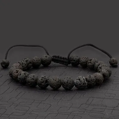 Luxury 8mm Lava Beads Men Women Handmade Adjustable Macrame Bracelet Jewelry • $6.25