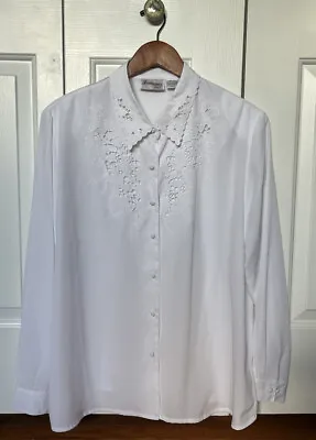 $24.97 • Buy Vintage Joanna Plus Blouse Shirt Polyester 20W Lace Peter Pan Collar Grannycore