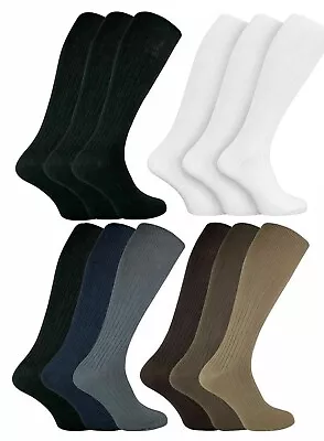 6 Or 12 Pairs Mens Long Hose Socks 100% Cotton Traditional Knee High UK 6-11 • £9.99