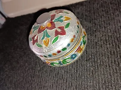 Hijet Meenakari Silver Tone Metal Round Trinket Box Indian Artisan Jar Tin India • $14
