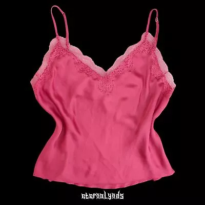 Victoria's Secret Lace Slip Camisole Tank Top Women's Large Pink Satin Sleepwear • $16