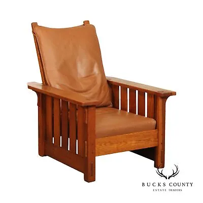 Gustav Stickley Antique Mission Oak And Leather Reclining Morris Chair • $4995