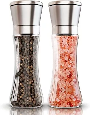 2Pcs Salt Pepper Grinder Set Stainless Steel Glass Shaker Mill Coarse Adjustable • £7.59