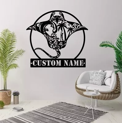 Custom Surfing Manta Ray Metal Wall Art  Personalized Stingray Name Sign • $34.55