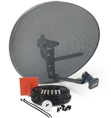 £45.99 • Buy Freesat HD 80cm Zone 2 Satellite Dish & Quad Lnb + 5m Twin Black Install Kit