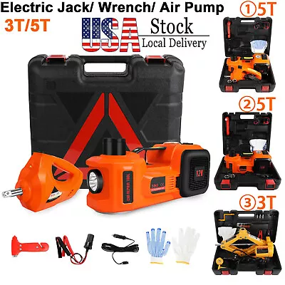 12V 3T/5T Electric Car Jack Floor Jack Lift+Impact Wrench Tire Inflator Pump USA • $82.98