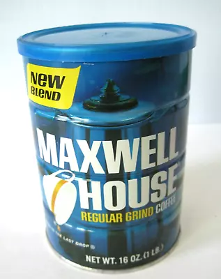 Vintage Regular Grind Maxwell House Empty Coffee Can W/ Blue Lid 16 Oz • $22