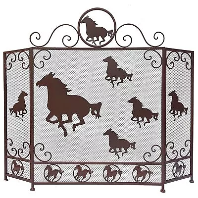Decorative Running Horses Rustic Metal Fireplace Screen Western Country Decor • $80