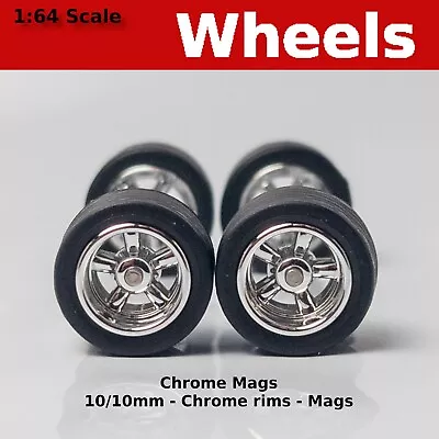 10mm/10mm Chrome Mag Rims 5 Spoke Blackwall Tire Set. For Hot Wheels • $3.89