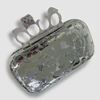 $2592 Alexander McQueen Womens Silver Skull Four-Ring Sequin Box Clutch Hand Bag • $498.98