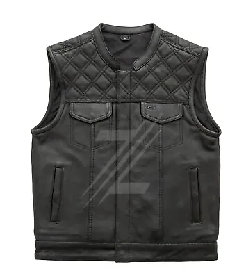 Gift Men's Cowhide Handmade Motorcycle Leather Vest Diamond Quilted Bikers Vests • $162