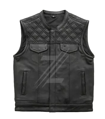 New Men's Cowhide Leather Motorcycle Vest Handmade Diamond Quilted Bikers Vests • $162