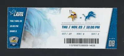 2017 Nfl Minnesota Vikings @ Detroit Lions Full Unused Football Ticket   • $10