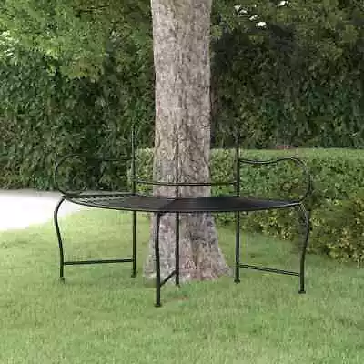 Tree Bench Black Steel Outdoor Garden Patio Seating Circular Bench VidaXL • $221.99