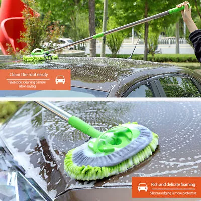 Car Wash Mop Soft Brush Telescopic Handle Portable Adjustable Cleaning Tool • $9.99