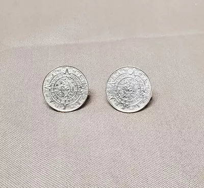 Vintage Mexico Sterling Silver 925 Mayan Calendar No Piercing Round Earrings • $4.99