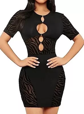 Zebra Stripe Print Cut Out Mesh Dress Sheer Jeweled Size Medium • $13.95