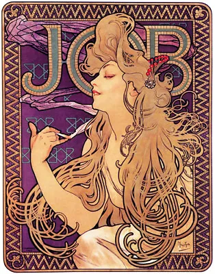 Poster Job Woman Smoking Cigarette Art Nouveau By Mucha Vintage Repro Free S/h • $11.90