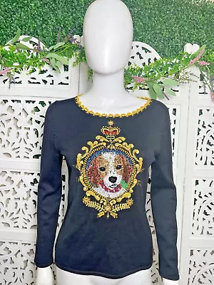 Michael Simon Women’s Black Embellished Beaded Dog Crest Knit Top • $35