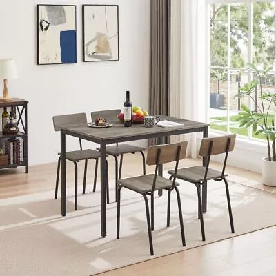 5-Piece Industrial Dining Set Rectangular Kitchen Table+4 Chairs W/Backrest Gray • $222.99