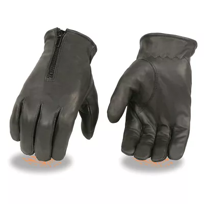 Men's Casual Thermal Lined Premium Leather Zippered Gloves With Zipper Blk • $19.99