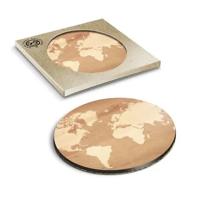 £3.99 • Buy 1 X Boxed Round Coasters - Wooden Earth Map Global Travel  #15943