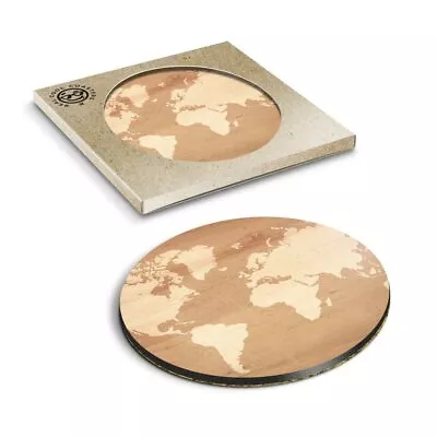 £3.99 • Buy 1 X Boxed Round Coasters - Wooden Earth Map Global Travel  #15943