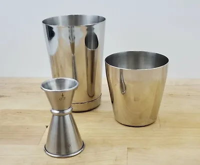 3 Piece Cheater Tin BAR COCKTAIL SHAKER & JIGGER Stainless Steel Mini Mixing Set • $19.95